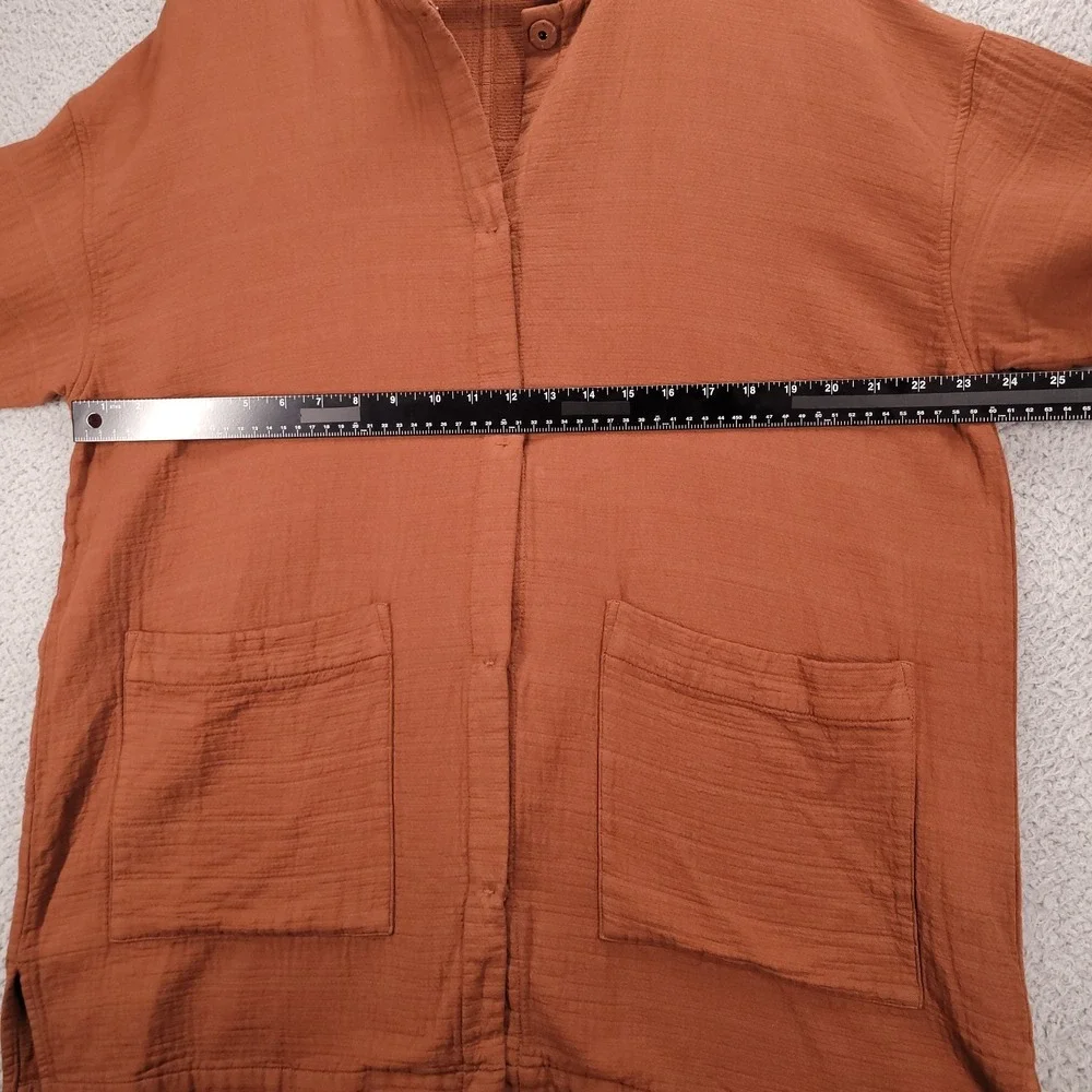 EILEEN FISHER Jacket Size XL Organic Cotton Stand Collar Long Sleeve Snap